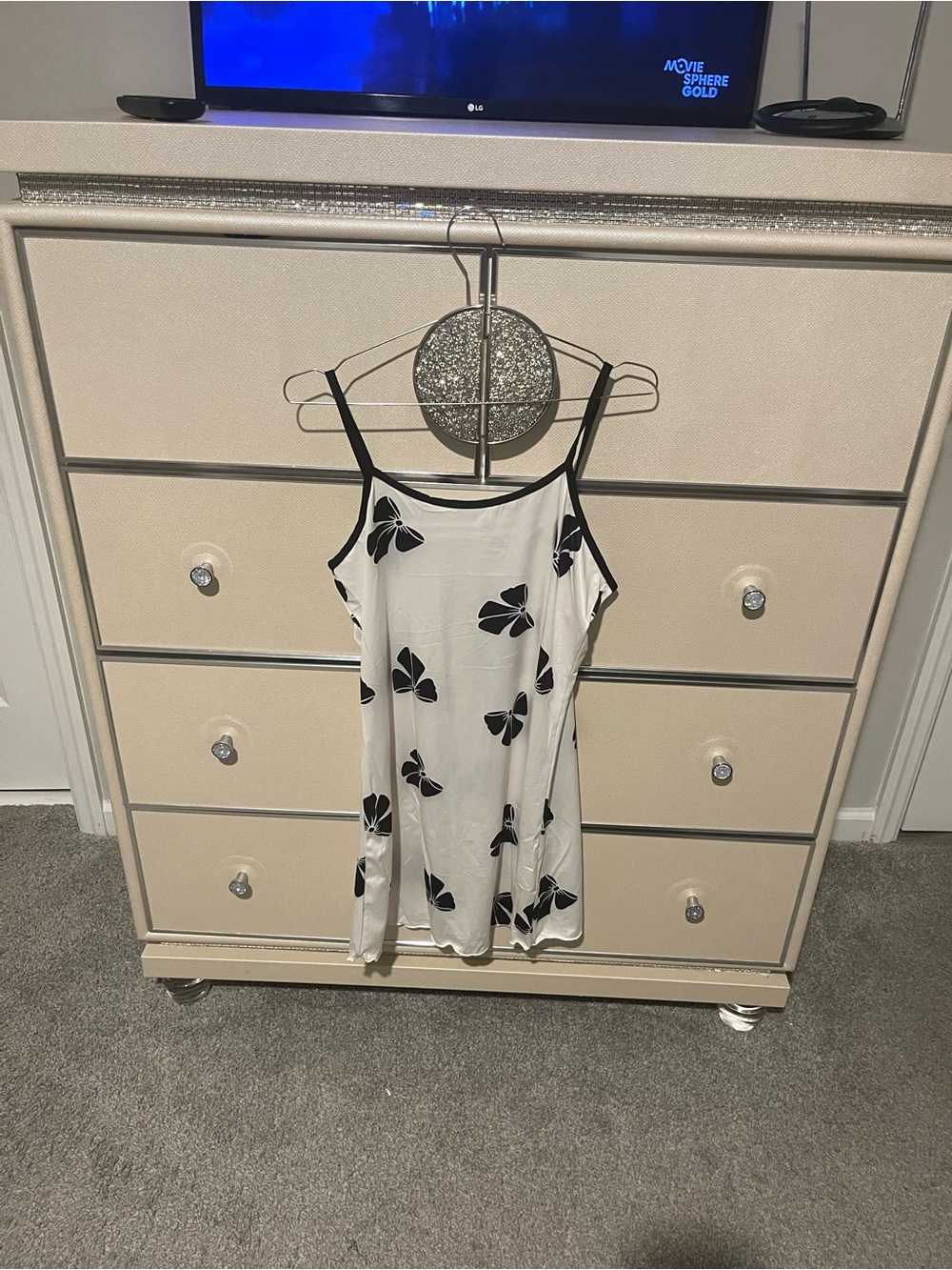 Free People White Slip Dress with Black Butterfly Print